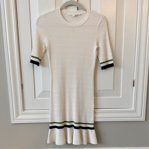 Veronica Beard Cream Knit Dress with Black and Green Accents